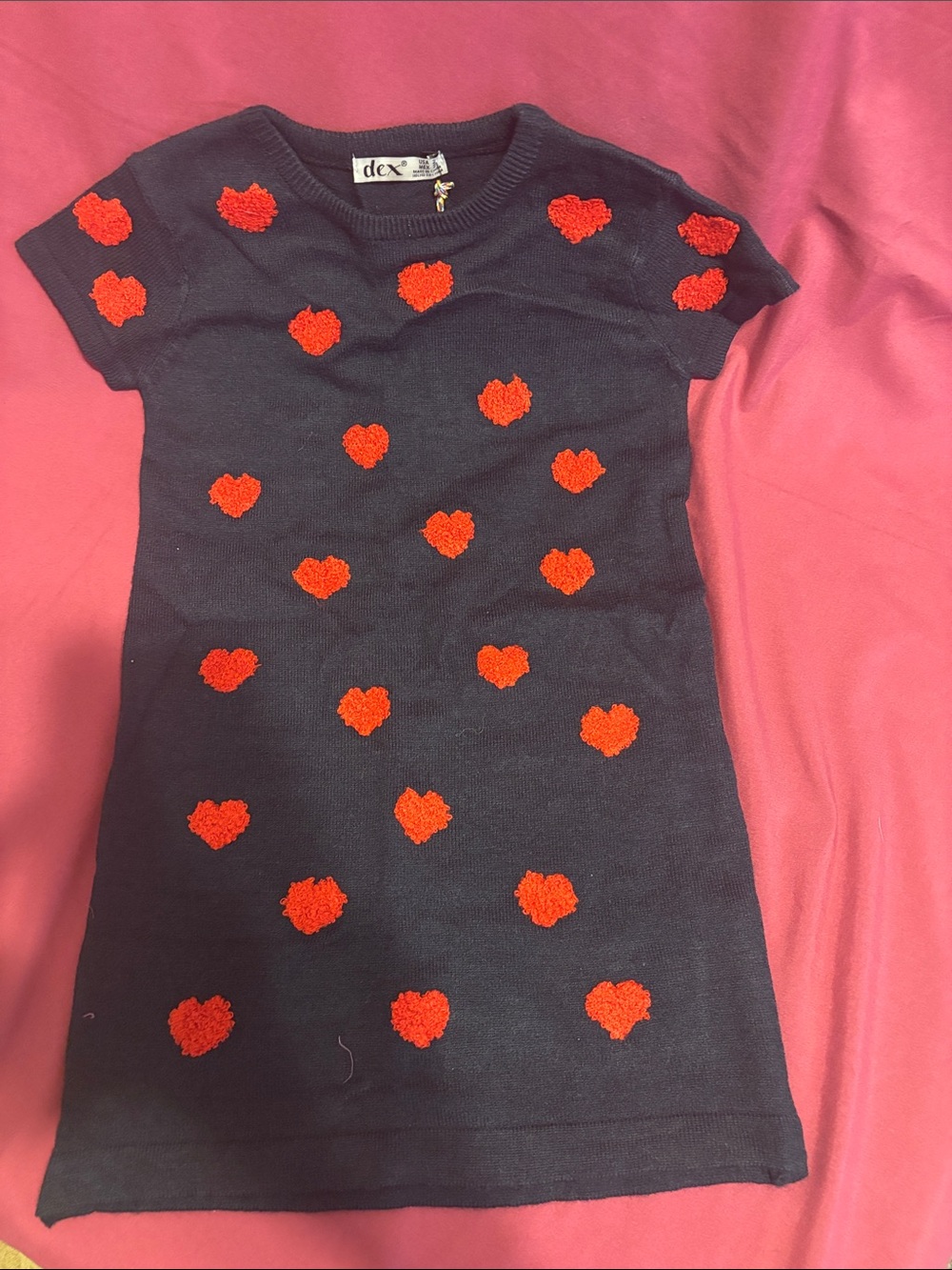 Dex Navy Knit Dress with Red Heart Details